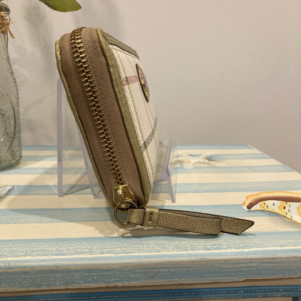 Coach Tattersall Zip Around Wallet (Plaid/Tartan} Cream Gold Trim Large Wallet - Picture 3 of 9